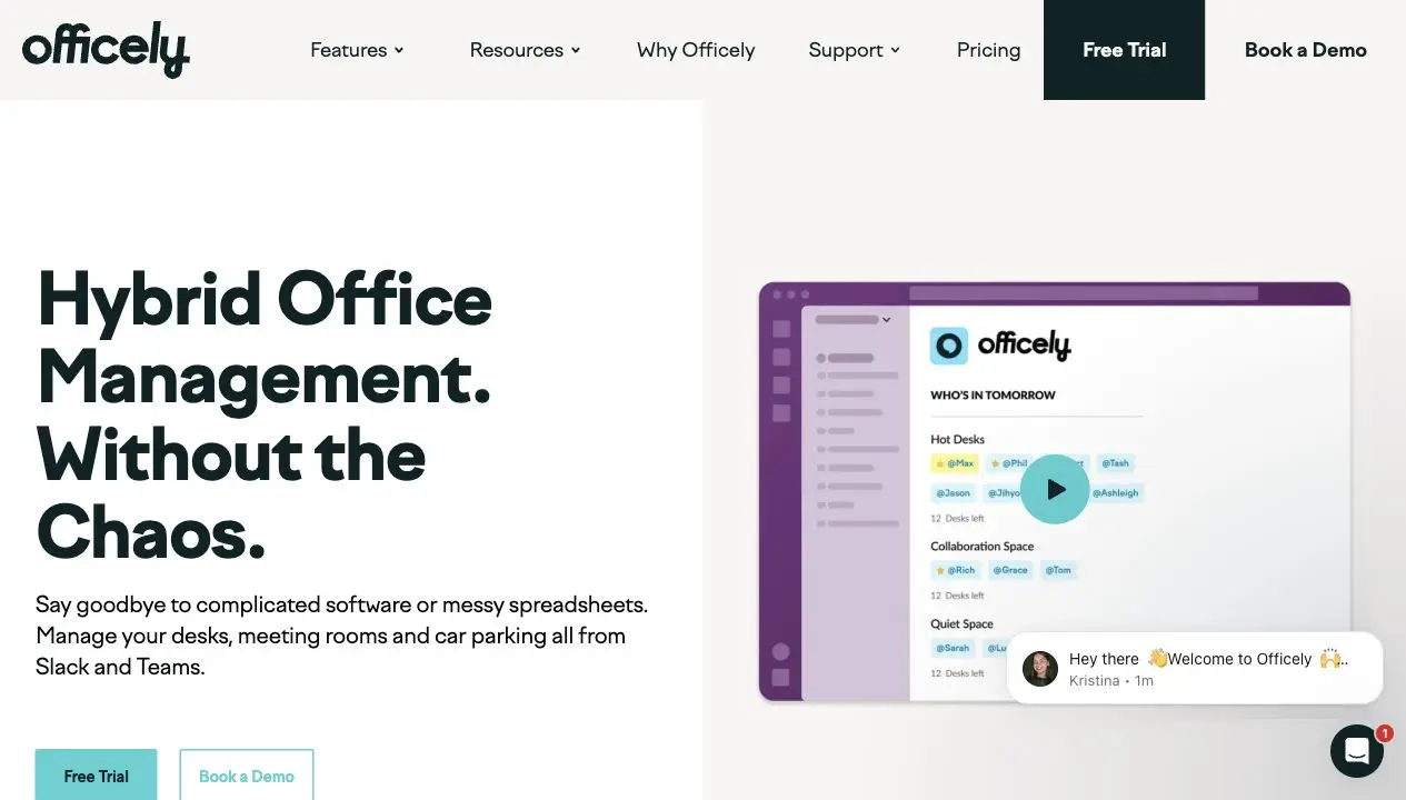 Current Officely hybrid office management homepage
