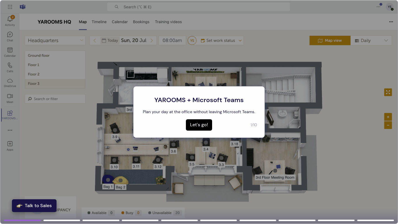 Open interactive Microsoft Teams desk booking demo