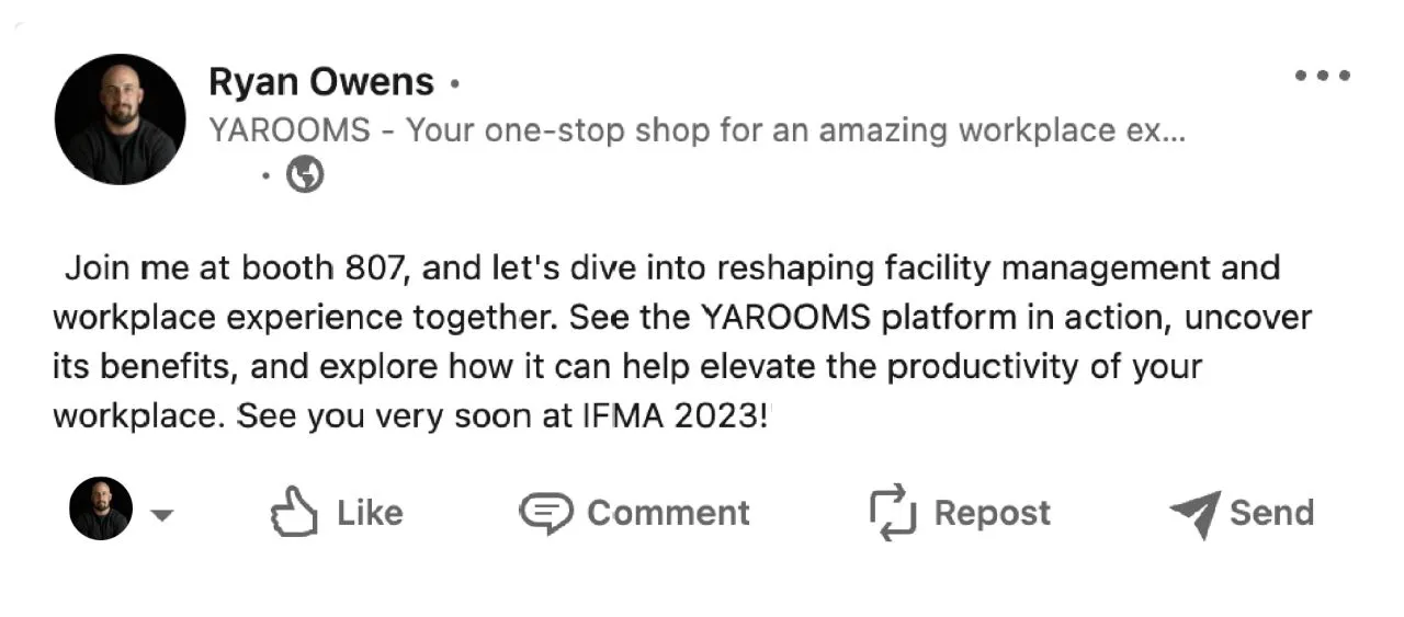 YAROOMS booth at IFMA World Workplace 2023