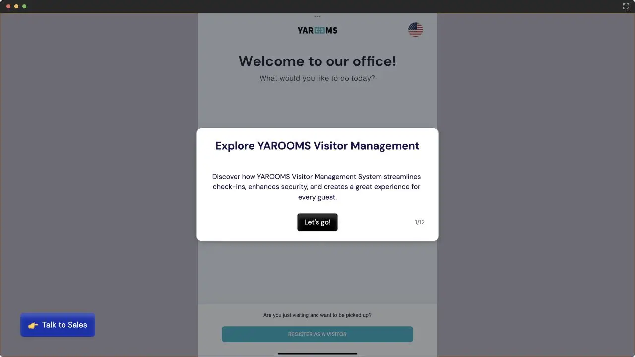 YAROOMS visitor management system interactive demo preview