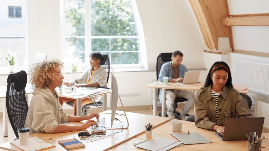 Employees in a hybrid work environment