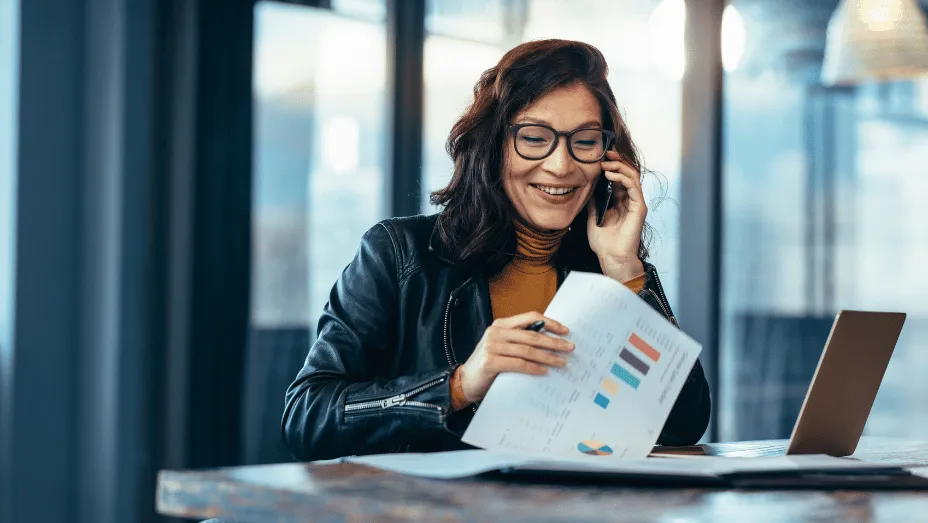 employee talking discussing workplace data on the phone