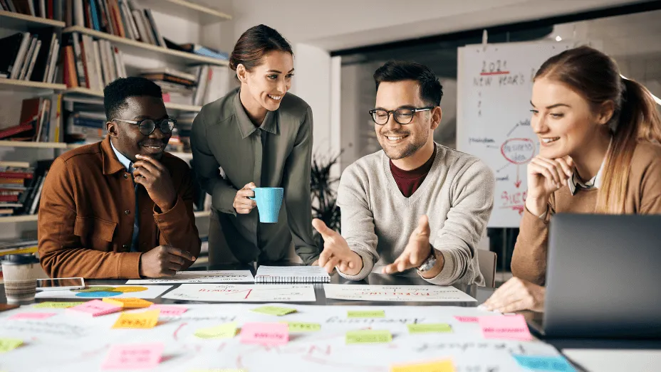 happy creative marketing team working on new business