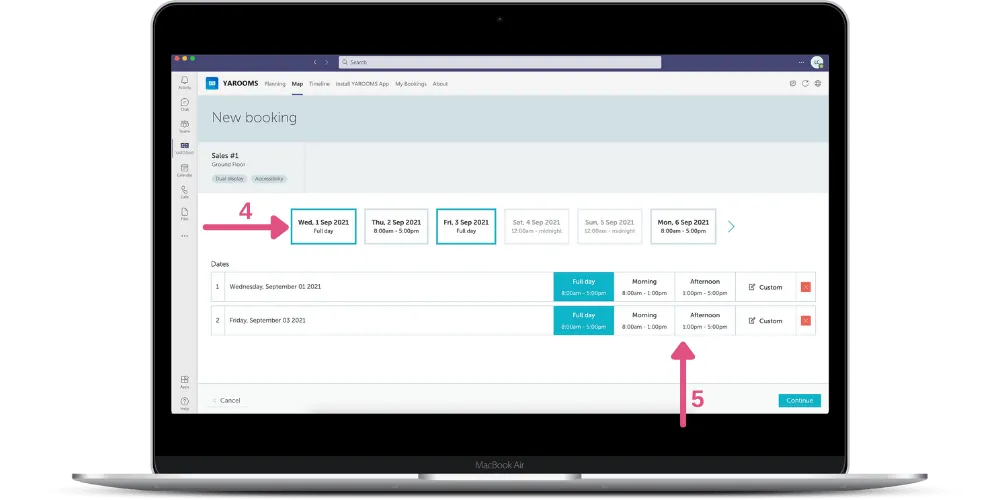 Select booking date and time