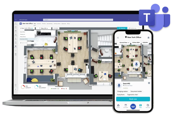 YAROOMS integrated with Microsoft Teams on desktop and mobile