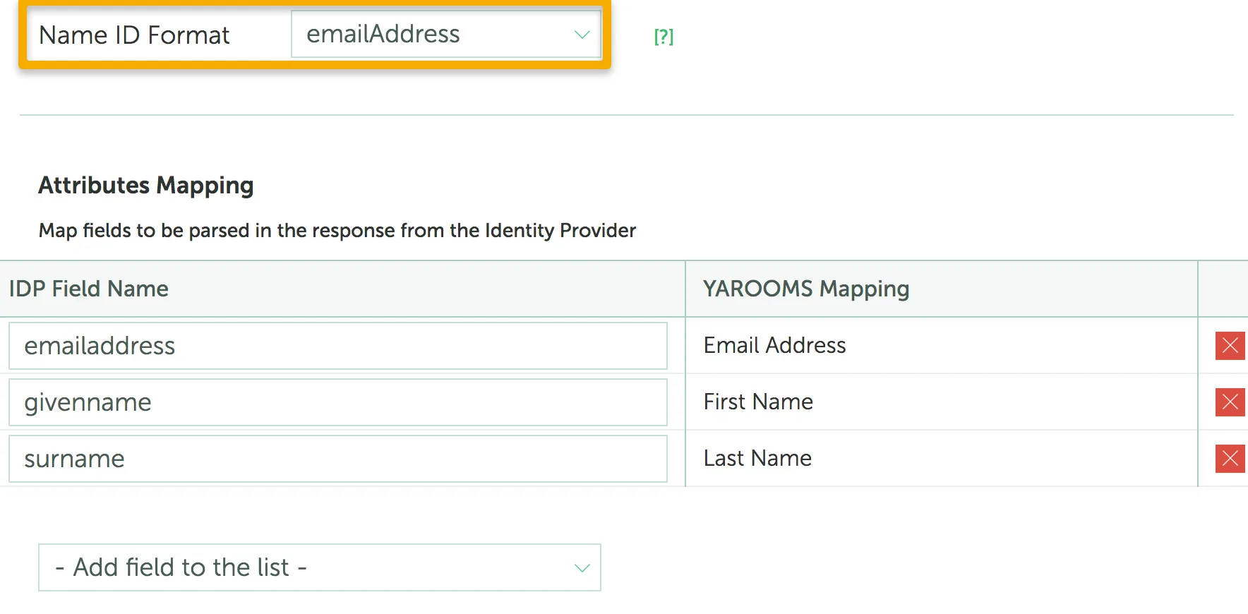YAROOMS Attributes Mapping configuration