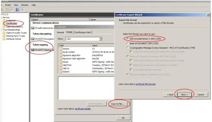 AD FS Management - Token Signing Certificate