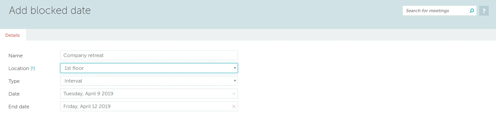 Adding a blocked date
