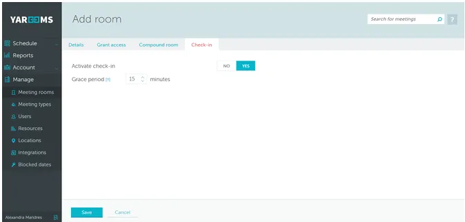 Check-in setup in YAROOMS