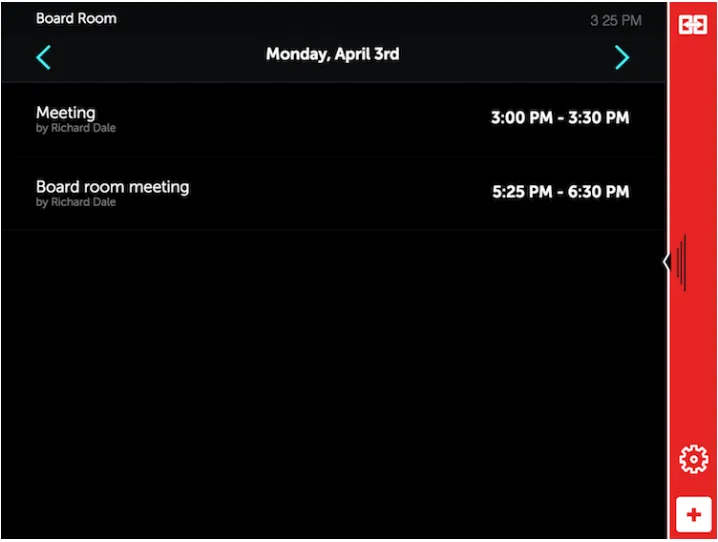 Upcoming meetings list on YAROOMS Door