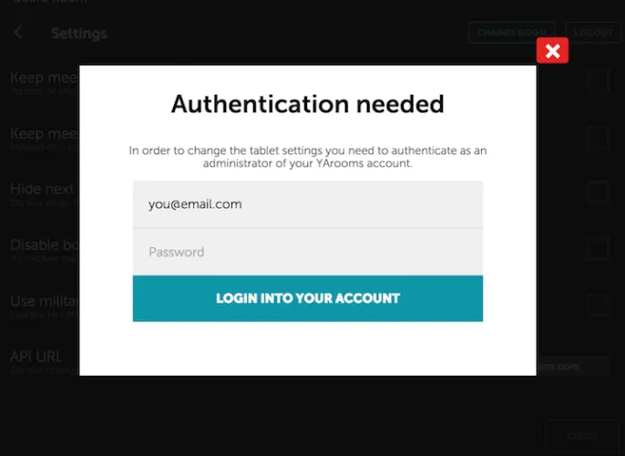 YAROOMS Door settings screen