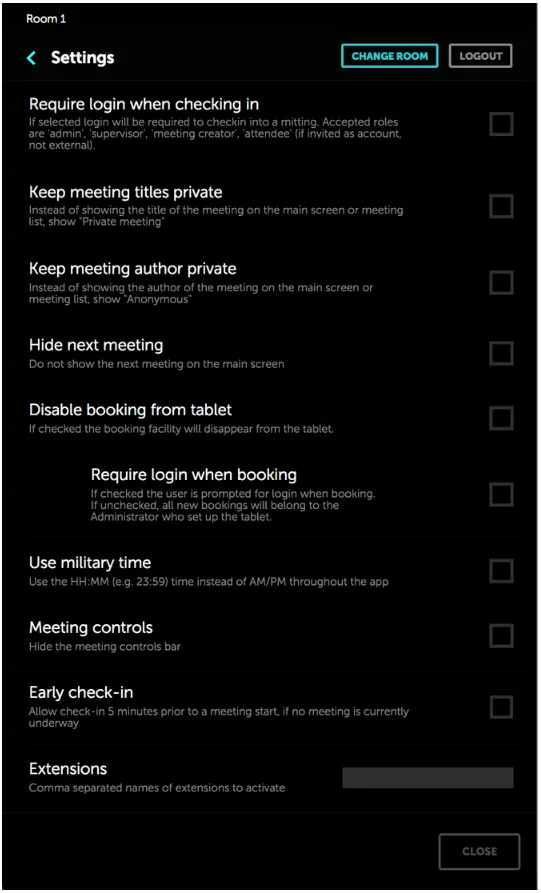 YAROOMS Door full settings list