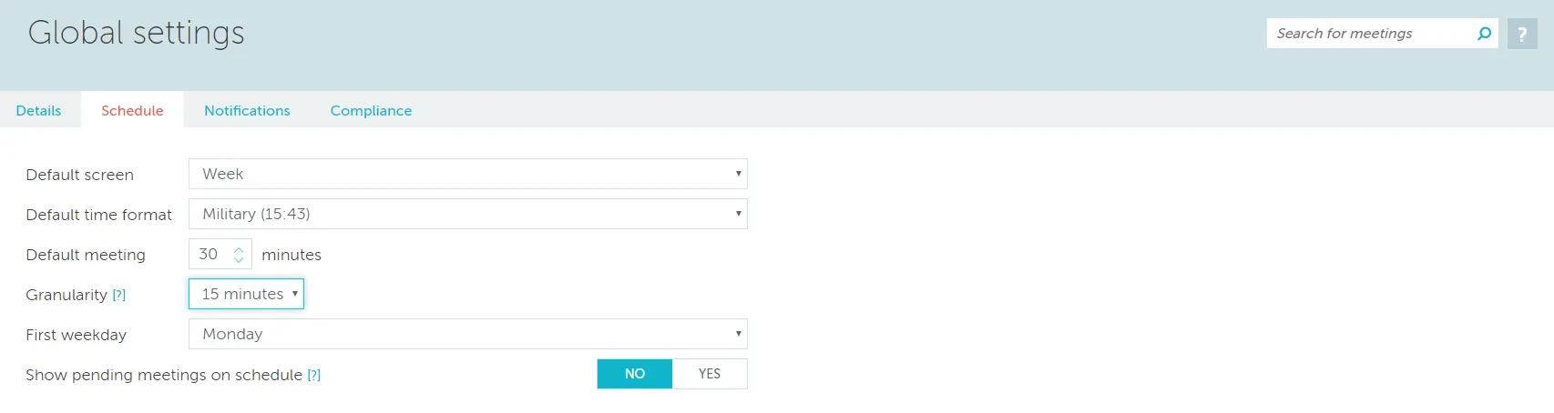 General settings - Schedule