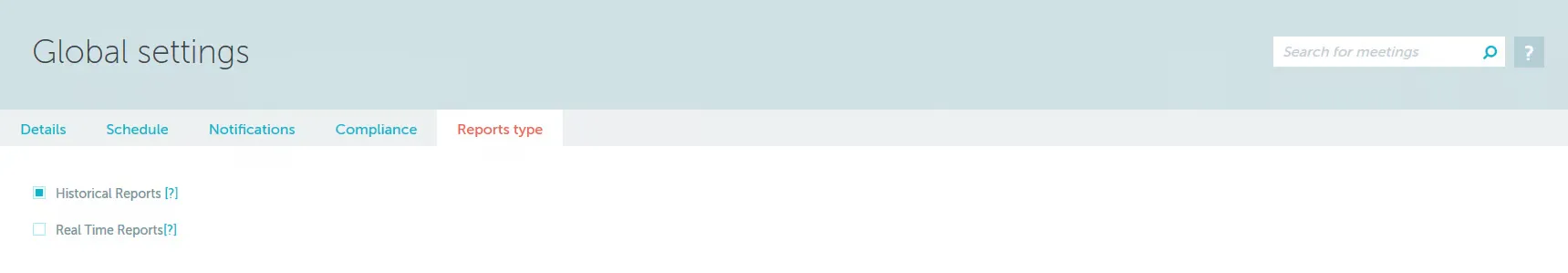 General settings - Reports Type