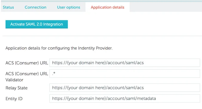 Application details tab