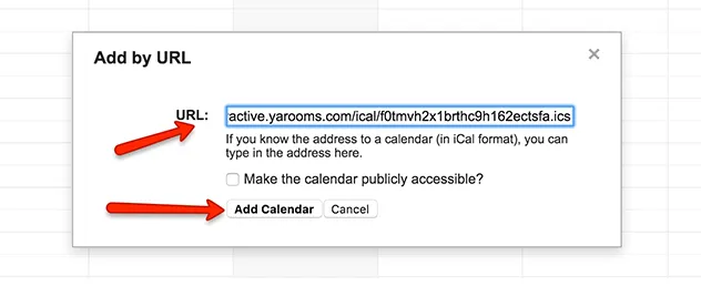 Add calendar by URL dialog