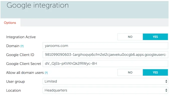 Google SSO integration settings