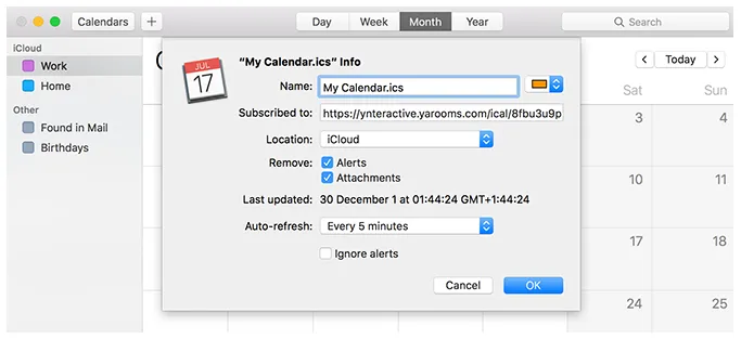 Calendar subscription settings