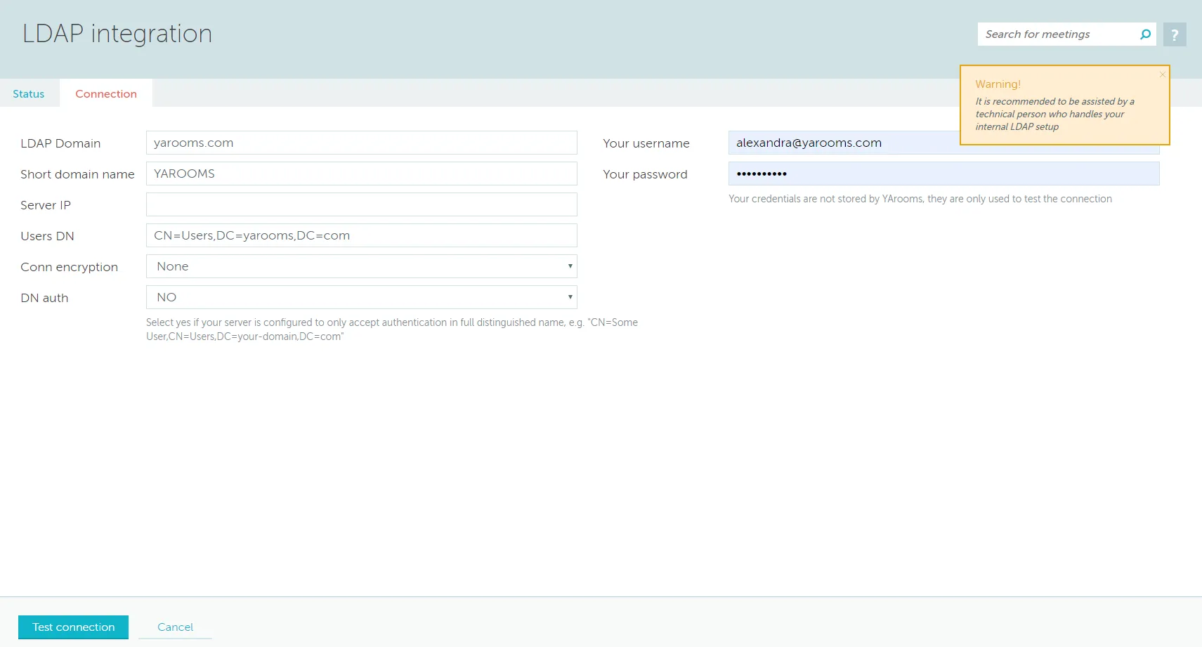 LDAP integration settings