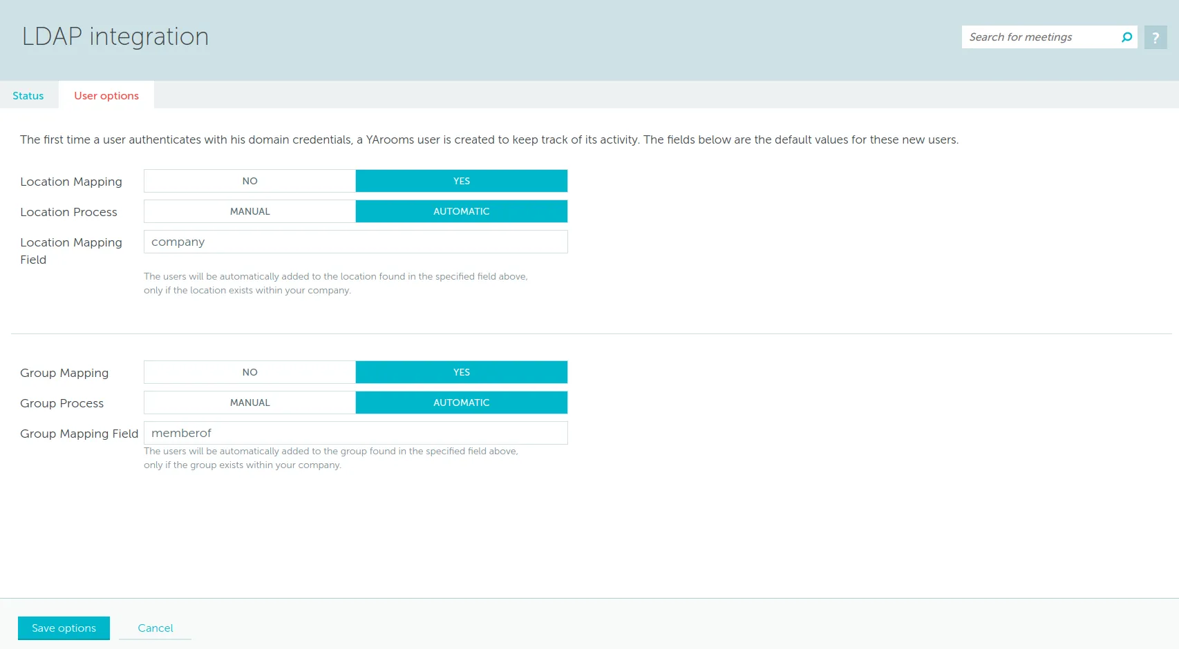 LDAP mapping settings