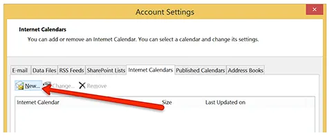 Internet Calendars tab