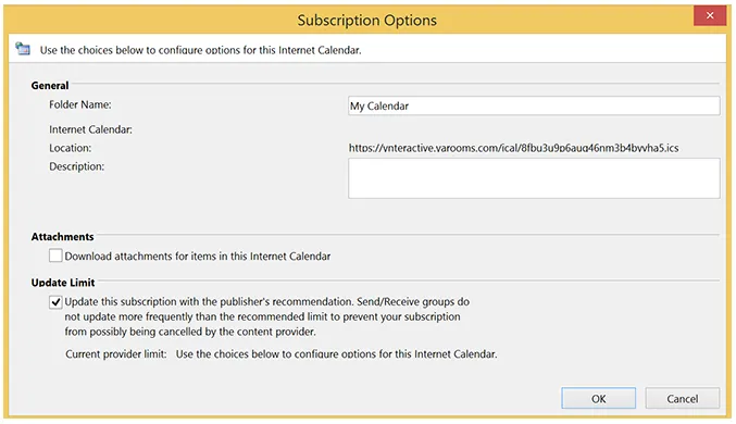 Calendar subscription name
