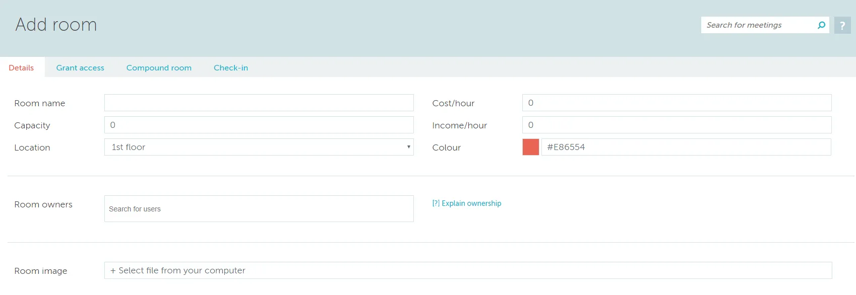 Room creation screen
