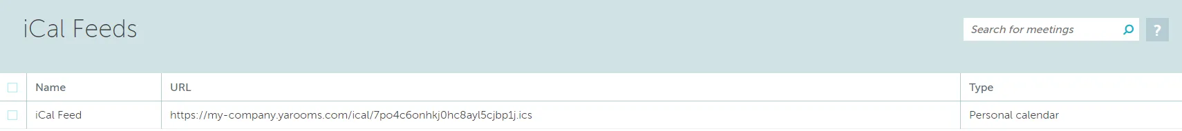 iCal Feed URL in table