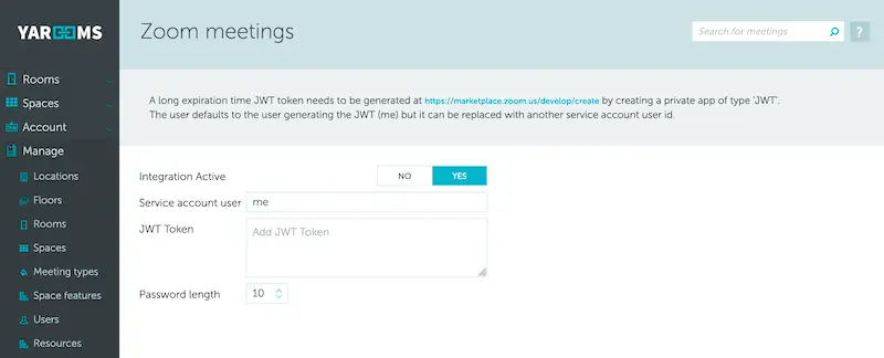 Zoom integration settings