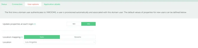 User options tab for provisioned users