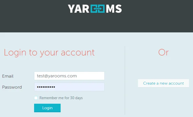 Login page with registration button
