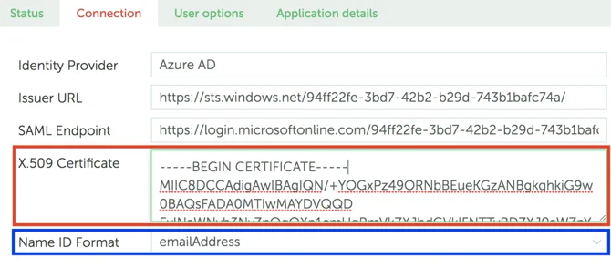 YAROOMS Connection tab with SAML settings