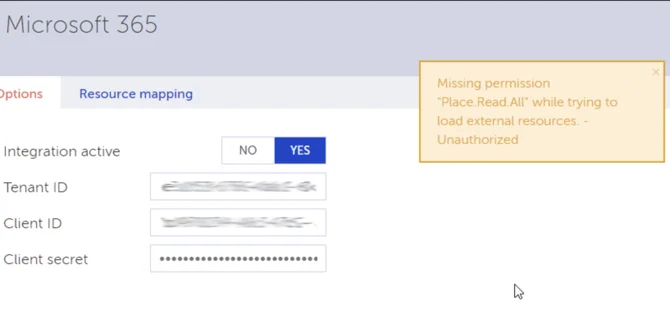 Missing permission error message