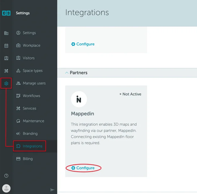 Mappedin integration settings