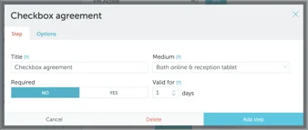 Checkbox agreement step configuration
