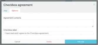 Checkbox agreement step preview