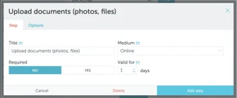 Upload documents step configuration