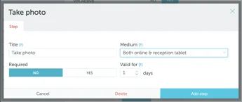 Take photo step configuration
