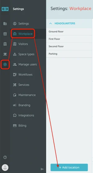 Workplace settings sidebar