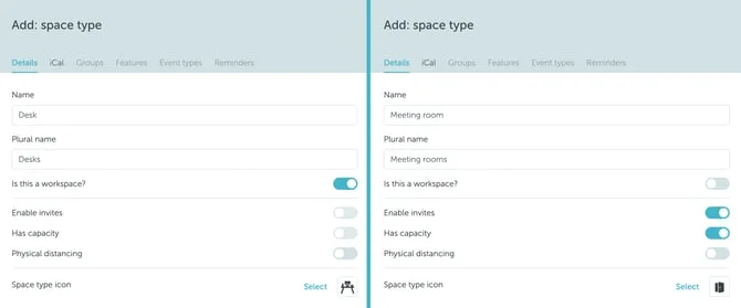 Add space type settings