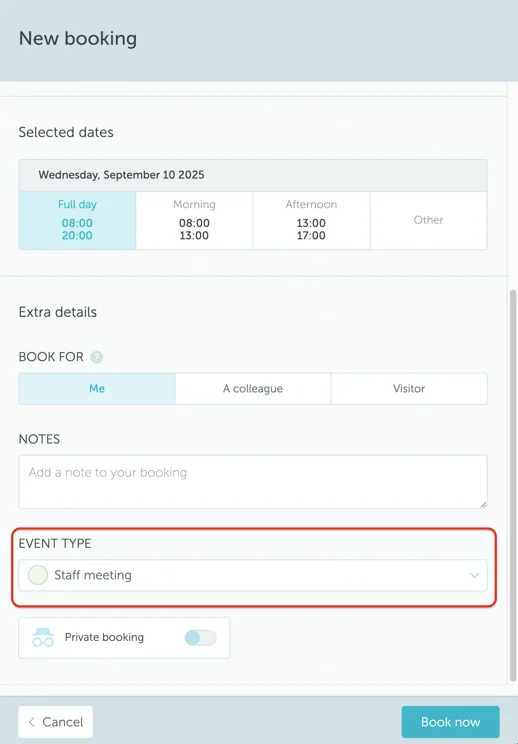 Event types in booking