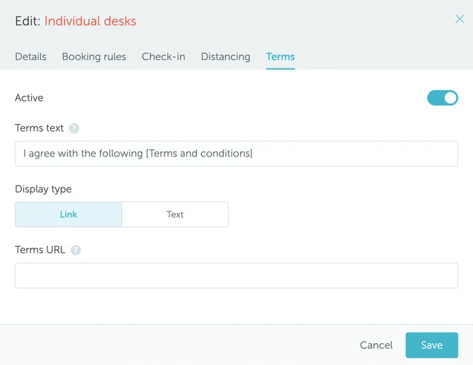 Terms and conditions settings
