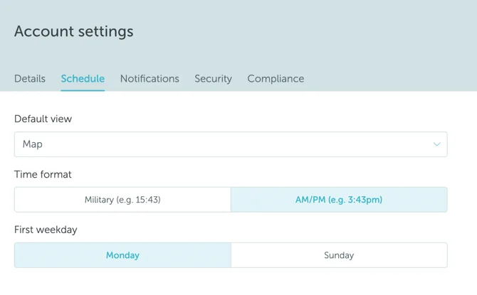 Schedule settings screenshot