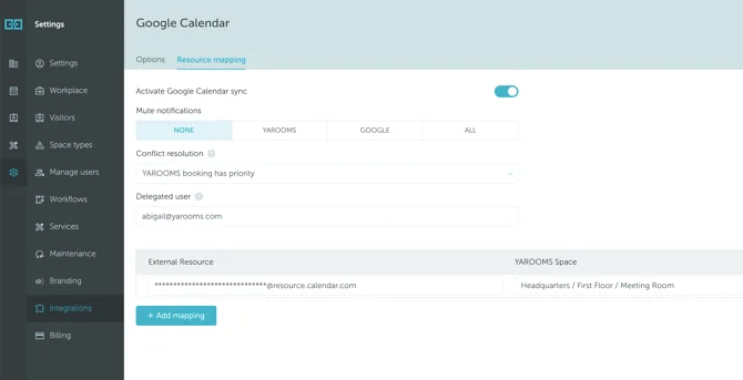 Resource mapping tab settings