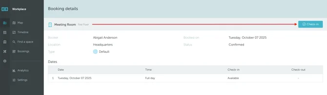 Check-in button on the booking details page