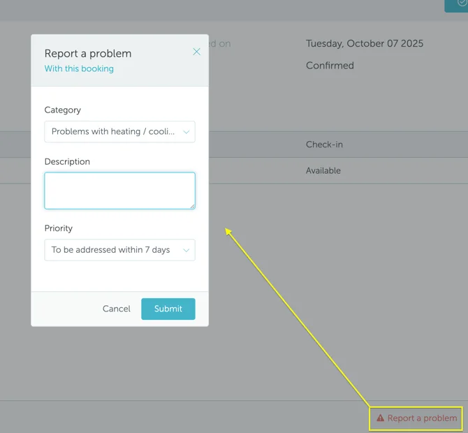 Screenshot showing report a problem button