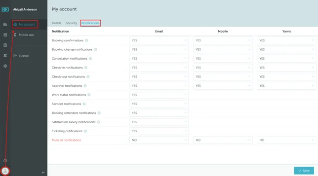 Notification settings page showing mute options