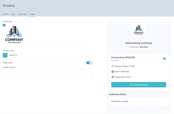 Email branding settings
