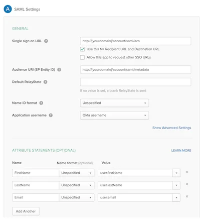 Configure SAML settings in Okta
