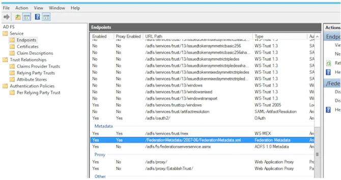 Federation Metadata in endpoints list